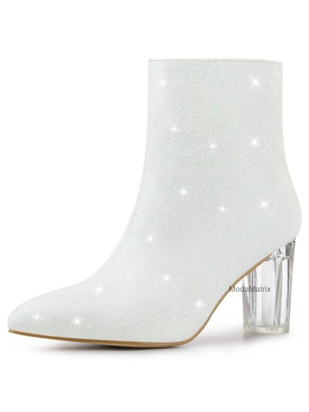 Chunky Heel Glitter Ankle Boots Pointed Toe Zip Block Heel Winter Booties